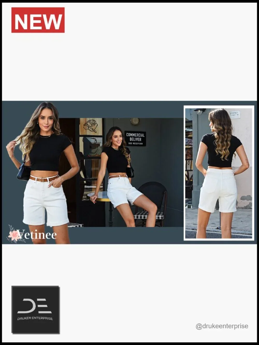 High Waisted Fold Hem Stretchy Denim Shorts 7 Inch Inseam Jorts